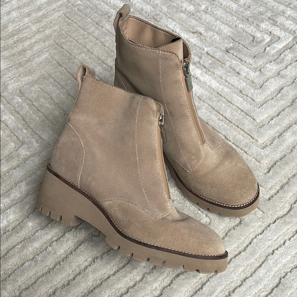 Blondo Beige Waterproof Genuine Suede Zipper Ankle Boots